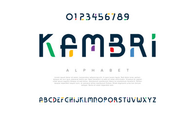 Kambri creative geometric modern urban alphabet font. Digital abstract futuristic, fashion, sport, minimal technology typography. Simple numeric vector illustration