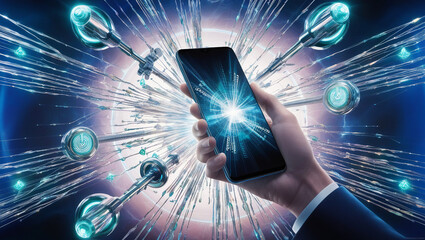 Smartphone in Hand: Digital Technology Data Communication Network and Telecommunication Concept
