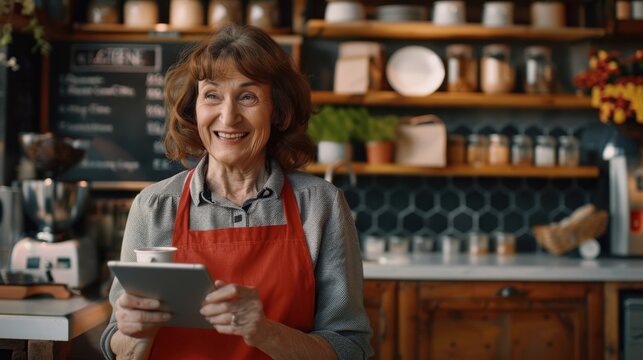 The senior barista with tablet