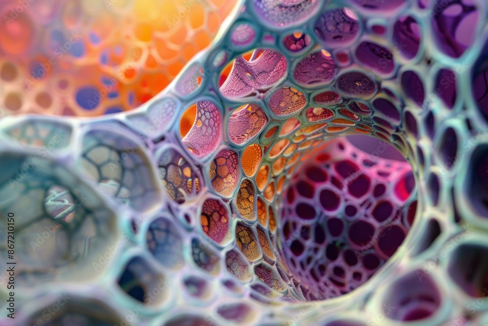 Fototapete abstract organic structure is forming a colorful honeycomb pattern