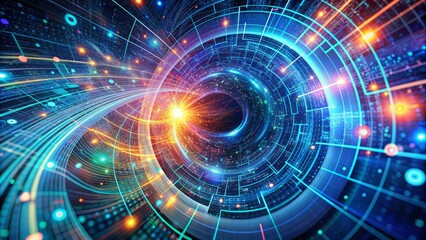 Fototapeta premium The illustration shows a particle accelerator. It is a machine that uses electromagnetic fields to propel charged particles to high speeds and energies. 