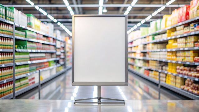 Blank white supermarket shelf talker mockup. 3d illustration