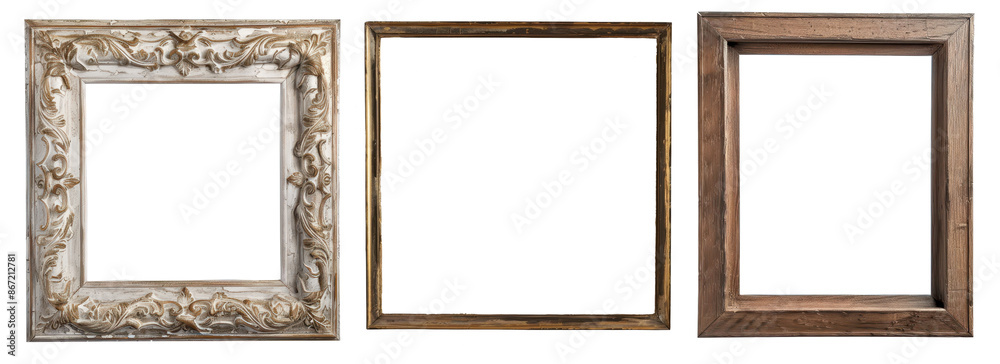 Wall mural set of old wooden frame isolated on a transparent background