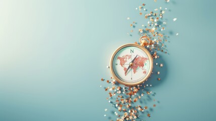 A visual metaphor for business expansion, showing a compass pointing towards various global destinations, symbolizing international growth and opportunities, against a blank background ideal for