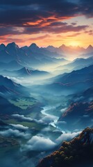 Obraz premium Mountain river flowing through snow-capped peaks