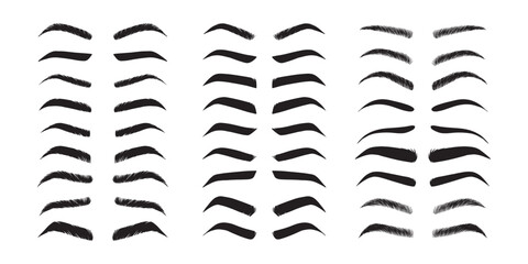 Isolated Eyebrows set Cartoon. Eyebrow makeup template. Classic brow makeup shaping vector set. Various eyebrows types. shapes, thin, thick, curved eyebrows set. 