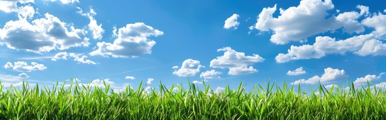 Obraz premium Green Grass Under a Blue Sky with White Clouds