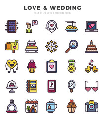Love & Wedding Lineal Color icons collection. 25 icon set. Vector illustration.