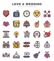 Love & Wedding icons set. Vector illustration.