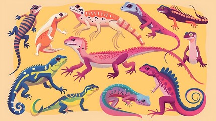 Design a colorful learning poster featuring different types of reptiles