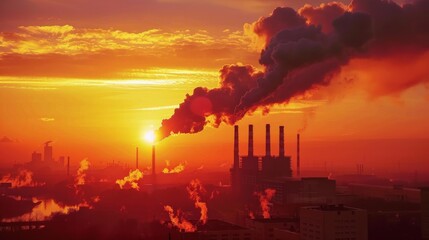 Industrial Pollution Symbolism at Sunset with Rising Fuel Prices