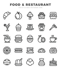 Set of Food and Restaurant Icons. Simple Lineal art style icons pack.