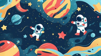 Design a colorful learning poster for kids with a theme of outer space and astronauts