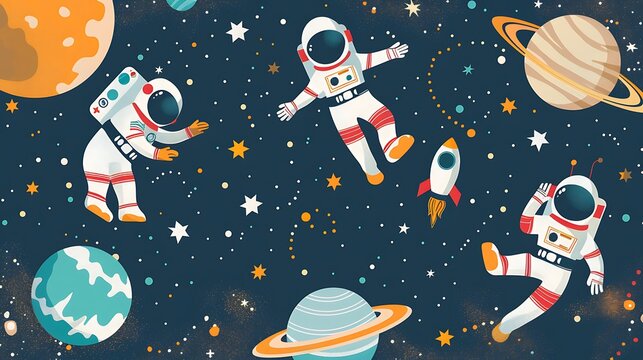 Design a colorful learning poster for kids with a theme of outer space and astronauts