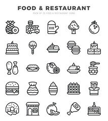 Simple Set of Food and Restaurant Related Vector Lineal Icons.