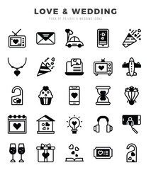 Set of Love & Wedding Icons. Simple Lineal Filled art style icons pack.