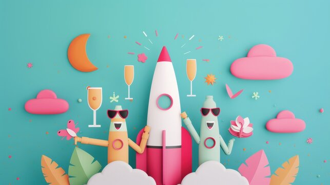 A group of successful entrepreneurs celebrating a business milestone with champagne, illustrating teamwork, success, and achievement. The background provides ample space for customized messages.