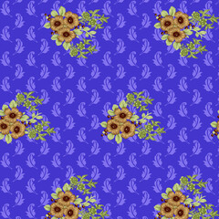 
Allover Design Seamless Floral Pattern Print Art Vector Flowers Composed On Blue Background