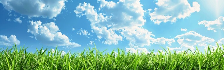 Fototapeta premium Green Grass Under a Sunny Sky