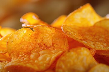 Crispy potato chips close-up