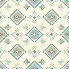 seamless pattern with green shapes and flower pixel