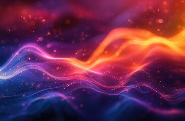 Abstract wavy lines of blue, pink, and yellow light