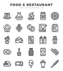 Simple Set of Food and Restaurant Related Vector Lineal Icons.