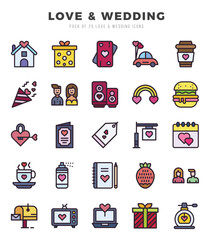Simple Set of Love & Wedding Related Vector Lineal Color Icons.