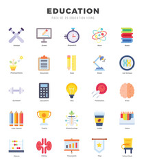Vector icons set of Education. Flat style Icons.