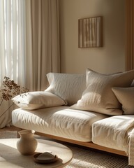 White sofa in a modern living room with natural light