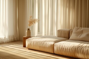 Naklejka premium White sofa in a modern living room with natural light