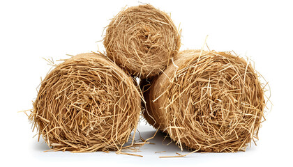 Bales of dried straw isolated on white