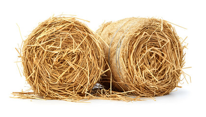 Bales of dried straw isolated on white