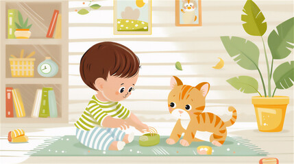 猫と遊ぶ子供