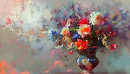 Flower Still Life Bouquet in Vintage Vase