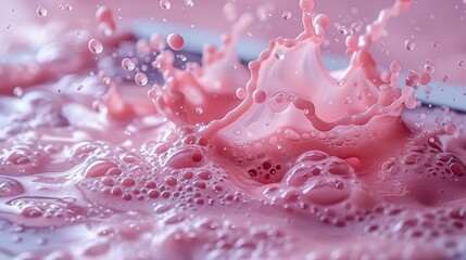 Pink Liquid Splash with Bubbles - Generative AI