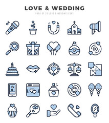 Love & Wedding icons Pack. Two Color icons set. Love & Wedding collection set.