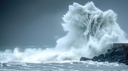 wave breaking on the rocks