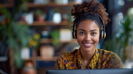 Smiling customer service representative wearing headset