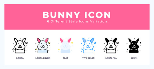 Bunny icon in filled. thin line. outline stroke and flat style.