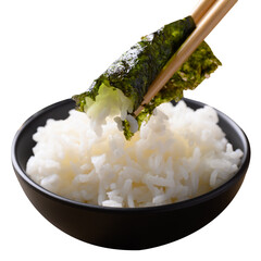 Dried seaweed sheet eating with rice, Asian food © nungning20