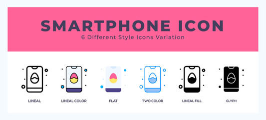 Smartphone icon set with different styles. Design elements for logo. Vector illustration.
