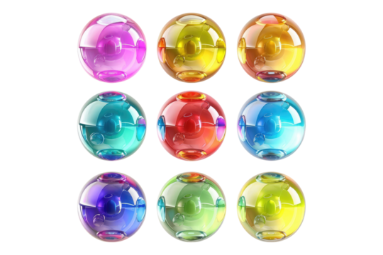 Rendering colorful round shapes bubble isolated on transparent background