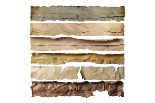 Retro and vintage torn paper strips set isolated on transparent background