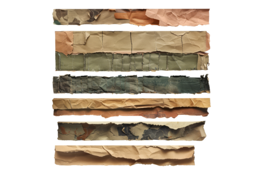 Retro and vintage torn paper strips set isolated on transparent background
