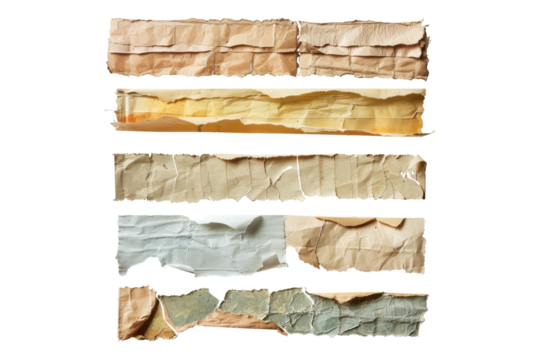 Retro and vintage torn paper strips set isolated on transparent background