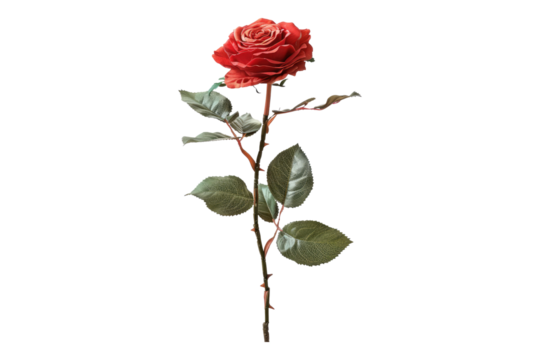 Red rose with stem isolated on transparent background