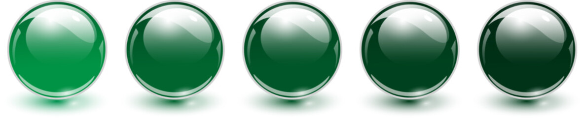 Glass balls green, 3D shiny spheres collection.
