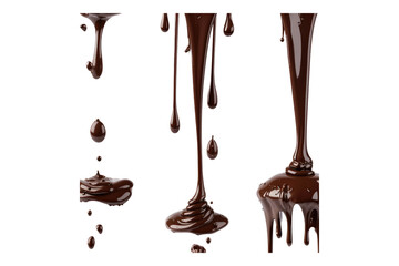 Set of chocolate drip isolated on transparent background