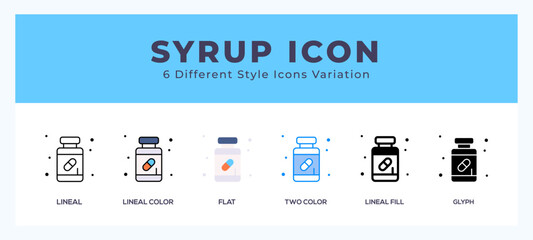 Syrup icon set with different styles. Icons designed in filled. outline. flat. glyph and line colored.
